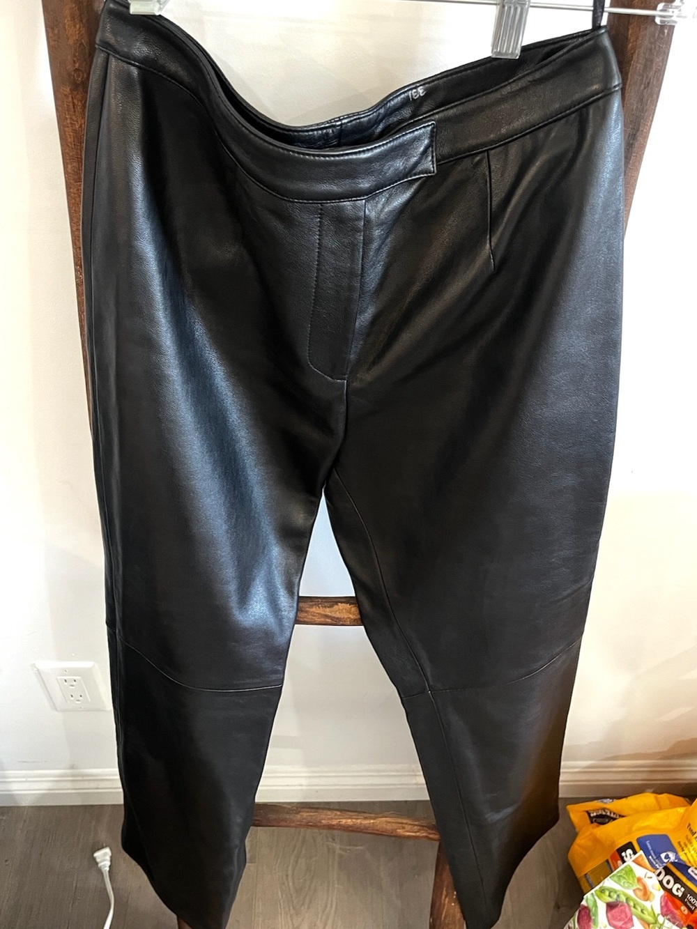 Women's Black Leather High-Rise Trousers
